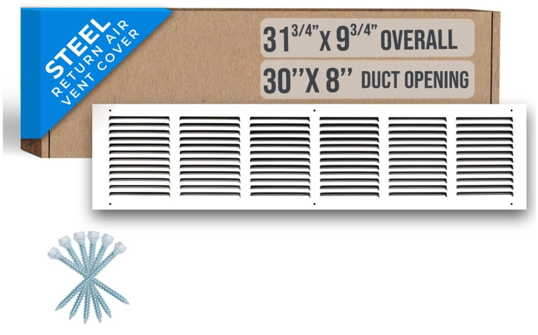 Fits 30x8 Duct Opening | Steel Return Air Grille by Handua | Vent Cover Grill for Sidewall & Ceiling | White | HVAC Cold Air Intake Grille 