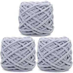 Chunky Chenille Yarn for Crocheting,Light Grey Fluffy Velvet Plush Thick Soft Chunky Chenille Baby Blanket Yarn for Crocheting Knitting Beginners 3 * 100g(Light Grey)