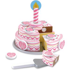 Melissa & Doug Triple-Layer Party Cake Wooden Play Food Set - Birthday Cake Pretend Food Play Set for Toddlers, Kids Ages 3+