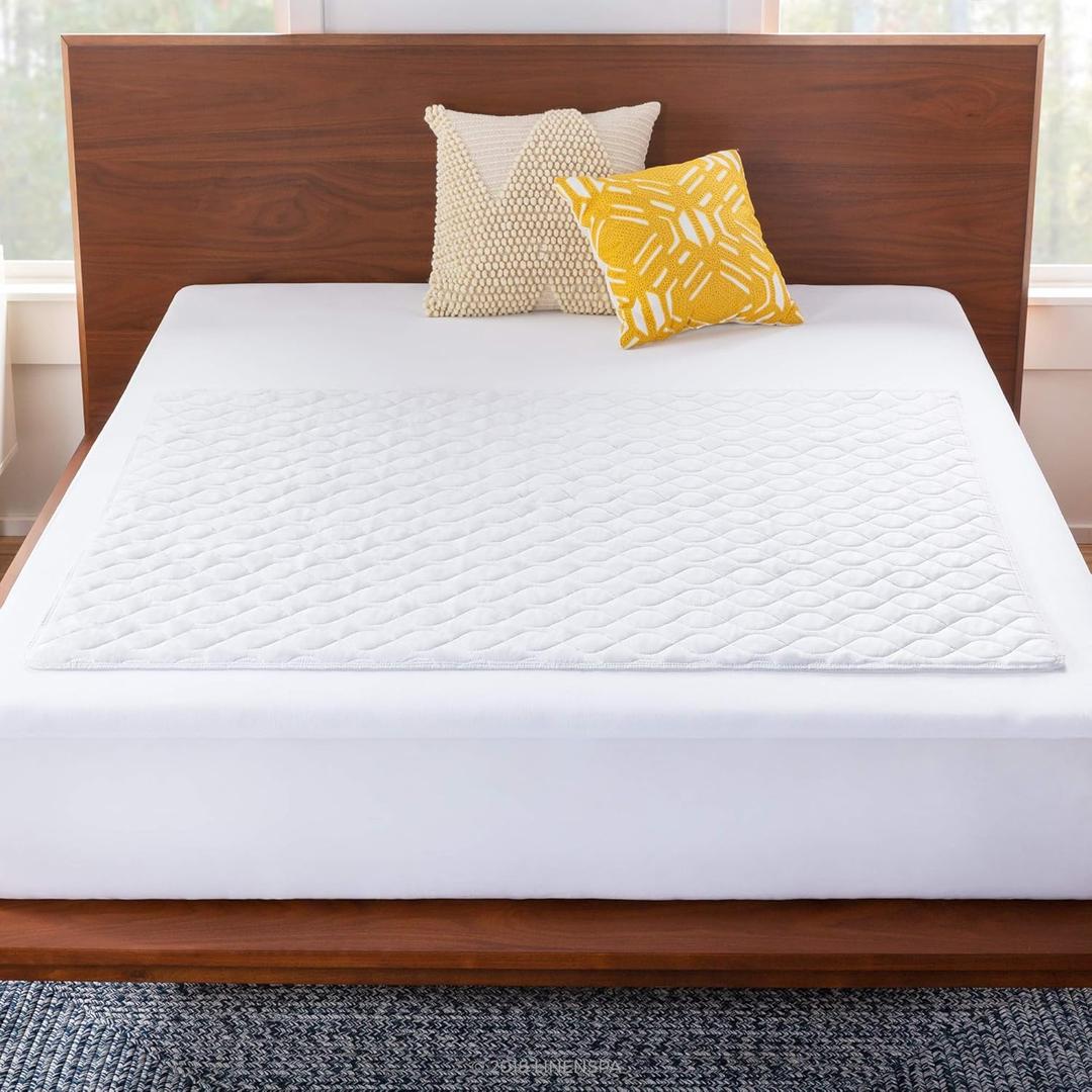 Linenspa Waterproof Mattress Pad  44" x 52" Non Slip Waterproof Sheet and Mattress Protector  Highly Absorbent, Machine Washable, Quilted  Fits Full & Queen, White