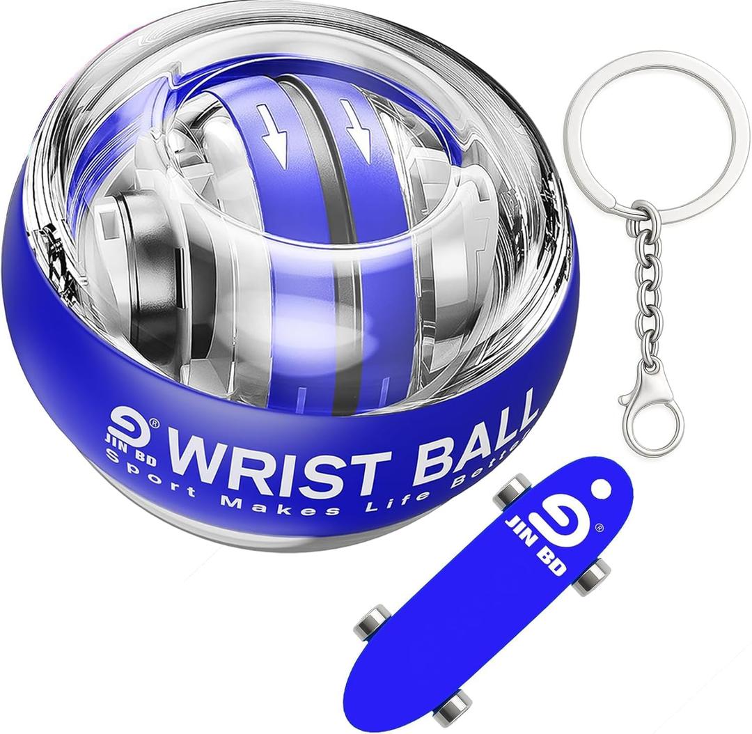 Wrist Training Ball, self-Starting gyro Forearm Exerciser Power Ball and Finger Slide Combination Pack for strengthening arms, Fingers, Grip and Muscles.(Blue Without LED Light Combination)