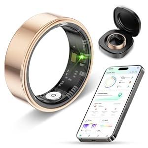 Smart Ring Health Tracker for Men Women with Charging case  IP68 Waterproof Fitness Ring with Sleep Tracker/Heart Rate/Blood Oxygen/Steps/Distance/Calories,Air Gestures,No Subscription,Gold #8