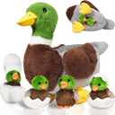 7 in 1 Mallard Duck Stuffed Animals Plush Toys, 12 Zippered Mommy Stuffed Duck with 4 Baby Ducklings and Eggs Green Duck Plushies Pillow for Kids Birthday Christmas Farm Party Decor
