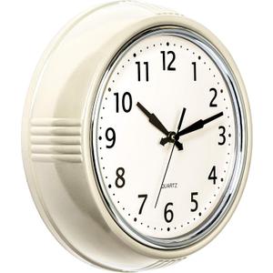 Bernhard Products Retro Wall Clock 9.5 Inch Cream Kitchen 50's Vintage Design Round Silent Non Ticking Quality Quartz Clock for Home/Office/Classroom