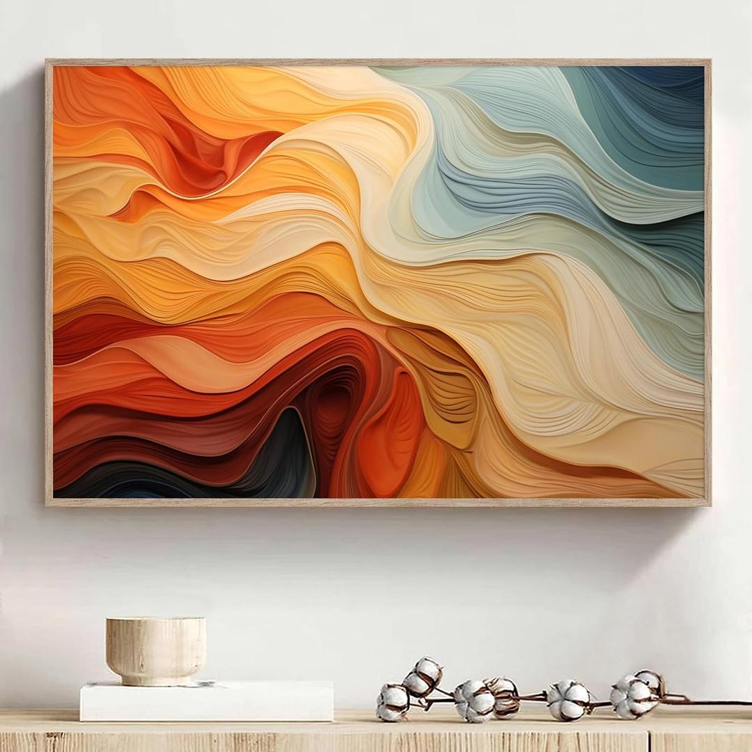 Picture Orange Abstract Line Art Prints Orange and Blue Wall Art Colorful Abstract Artwork Modern Terracotta Picture Navy Blue Painting Colorful Pastel Poster for Bedroom Living Room 16x24in No Frame (16L" x 24W")
