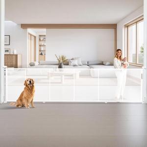 120" Retractable Baby Gates Dog Gate Extra Wide, 42" Tall Child Pet Safety Gate with Reinforced Strips for Stairs, Long Mesh Garage Gates Fence for Outdoor Indoor Large Openings Driveway Decks Patio