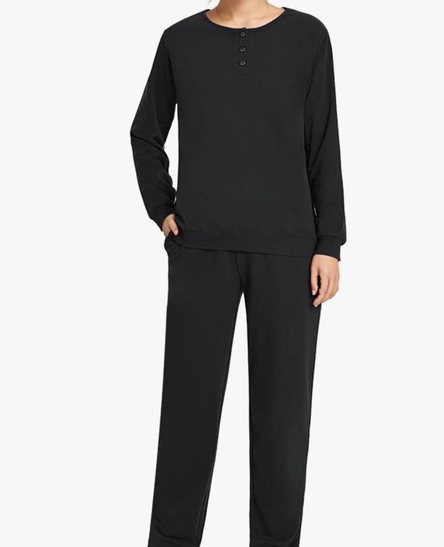 Weintee Women's Petite Sweatsuits Button Down Sweatshirt and Sweatpants Sets Cotton Jogging Suits Large