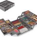 3 Tier Drawer Organizer - Expandable Junk Drawer Organizer Smart Office Supply Organizer, Folding Kitchen Drawer Storage Multi Level Desk Organizer for Makeup, Jewelry, Cosmetics Storage(2 Row 3 Tier) (Grey)