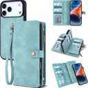 TwoHead Wallet Case Compatible with iPhone 17 Pro Max,Detachable,Magnetic,11 Cards Holder,PU Leather All-Round Protective Phone Case with Change Pocket(6.9 in,Blue)