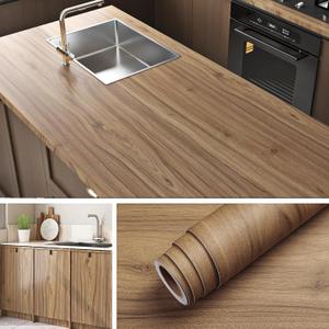 Livelynine 15.8x394 Wood Peel and Stick Countertops Waterpoof Wood Countertop Contact Paper Brown Wallpaper Kitchen Counter Vinyl Wrap Renter Friendly Cabinet Covers Self Adhesive Laminate Sheets (Acacia Wood Grain)