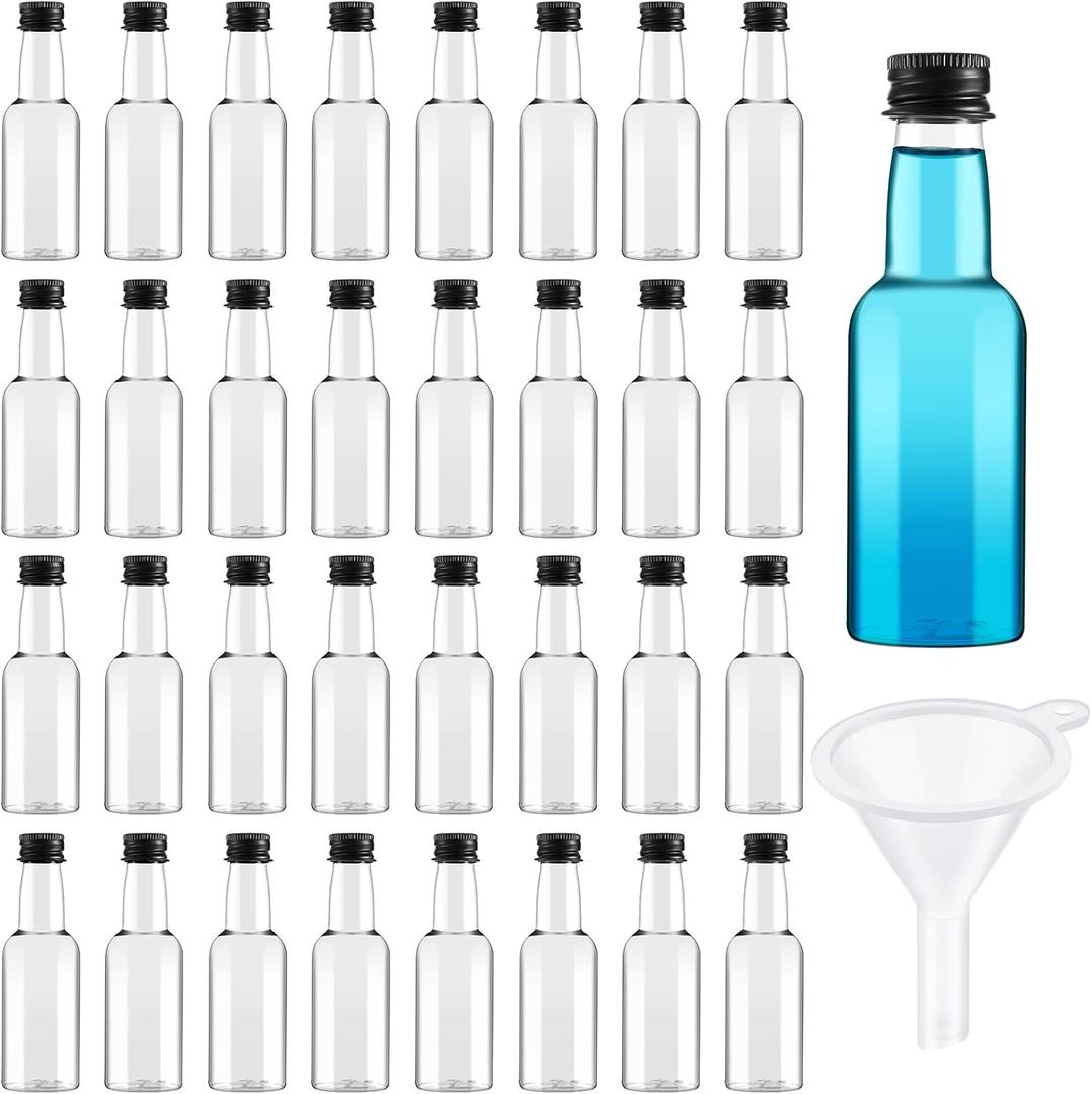 Tessco for you 100 Pcs Mini Liquor Bottles with Black Cap, Small Empty Shot Bottle, Airtight Plastic Spirit Alcohol, Salad Dressing Wine Hot Sauce Party Supplies(1.7 Oz)