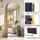 58"x18" Arched Full Length Mirror - Floor Standing or Wall Mounted with Stand, Aluminum Frame & Shatter-Proof Glass, Gold Freestanding Mirror for Bedroom, Living Room, Entryway Decor