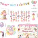 44Pcs Sweet Sassy and Seven Birthday Party Decorations Include Happy Birthday Banner-Cake Topper-Cupcake Toppers-Balloons-Backdrop for Sweet Sassy and Seven Party Supplies