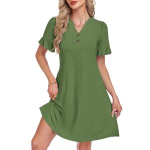 MOLERANI Womens Casual Button Front Summer Dress,Deep Army Green,S (S)