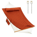 Outdoor Double Hammock with Hardwood Spreader Bars, Large Rope Hammock with Polyester Pad and Pillow, 475 LBS Capacity for 2 Person Patio Backyard Poolside - Terracotta