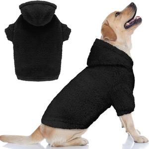 Fuzzy Dog Sweaters for Large Dogs Pet Hoodie Clothes Warm Soft Pet Coats Hooded Sweatshirt Dog Sweaters for Extra Large Dogs(Black-XL)