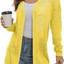 GRECERELLE Womens Lightweight Cardigan Casual Crochet Open Front Sweater Coverups with Pockets(Lemon Yellow, XX-Large)