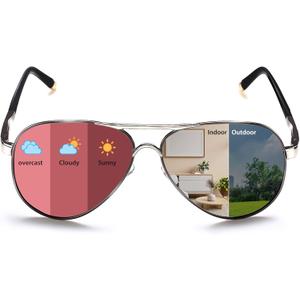 ROCKNIGHT Polarized Aviator Sunglasses for Men Women Metal Flat Top Sunglasses lightweight Driving UV400 Outdoor 58mm (Medium, Ruthenium Frame/Photochromic Pink Lens)