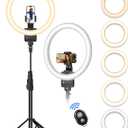 12'' Ring Light with 62'' Extendable Tripod Stand, Selfie Ring Light with Stand and 2 Phone Holder for Live Stream/Makeup/YouTube/TikTok, Compatible with All Phones, Ipads and Cameras (12inch)