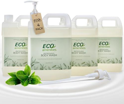 ECO amenities - Pack of 4 Rectangular 1 Gallon Refill - Hand and Body Wash (Green Tea, 4-Pack, 1 Gallon Each)