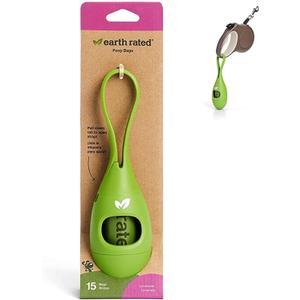 Earth Rated Dog Poop Bag Holder with Dog Poop Bags, Durable and Leakproof, Lavender Scented, 1 Dispenser and 15 Bags