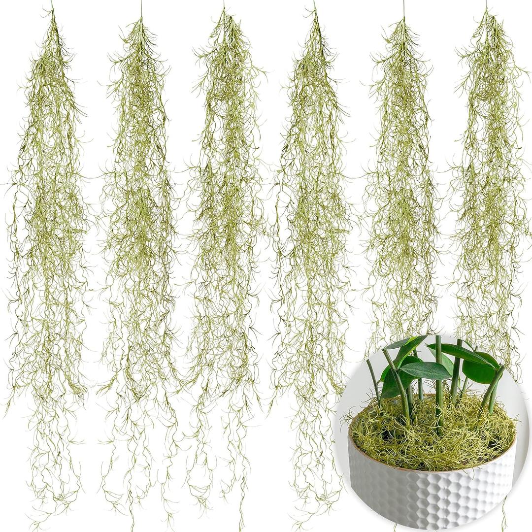 SEEKO Succulents Fake Spanish Moss 6 Pack, 33" Premium Artificial & Faux Moss Decor