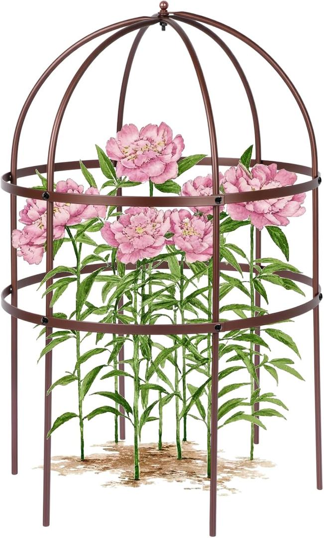 HEYTIMI 4 Pcs Jardin Bird Cage Plant Support 24" H Large Sturdy Grow-Through Flower Support Peony Cage Climbing Plant Support Trellis Sculptural Garden Decor for Perennial Flowers (Vintage Gold)