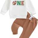 YOKJZJD Baby Boy First Birthday Outfit One Football Sweatshirt Long Sleeve T-Shirt Pants Set Fall 1 Year Old Birthday Clothes, 6-12 Months
