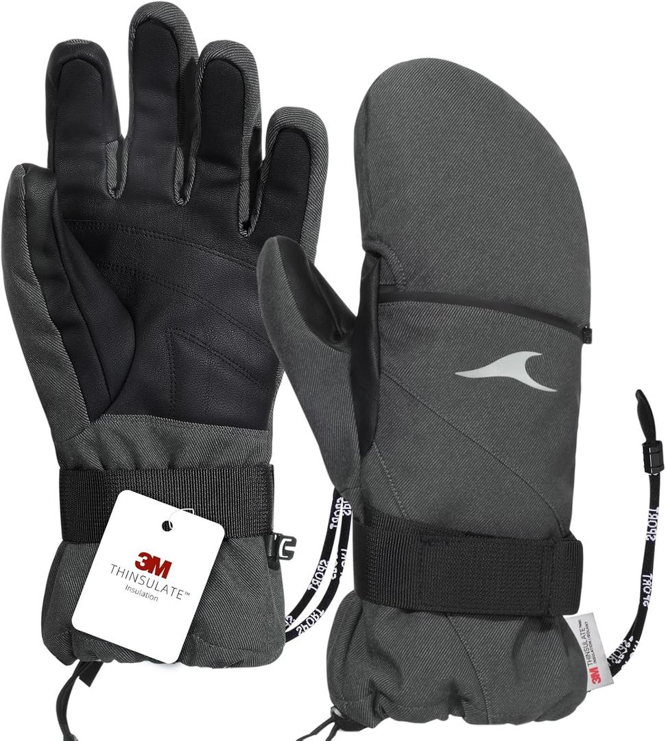 Achiou Ski Gloves, Winter Cold Weather Gloves for Men Women, Waterproof Touchscreen Snow Mittens (Small, Gray)