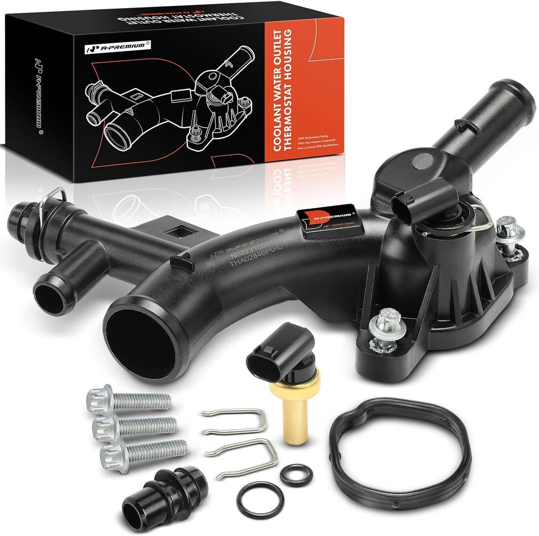 A-Premium Engine Coolant Thermostat Housing Water Outlet w/Sensor Compatible with Buick, Chevy Vehicles - 1.4L Only - Cruze 11-15, Sonic 12-20, Trax 13-20, Encore 13-20 - Replaces 25193922