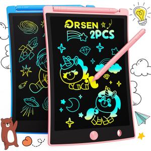ORSEN 2 Pack LCD Writing Tablet for Kids, Colorful Doodle Board Drawing Pad for Kids, Toddler Easter Basket Stuffers Toy Gifts for Age 3 4 5 6 7 8 Year Old Girls Boys (Blue+pink)