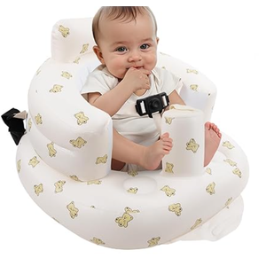 Inflatable Baby Chair with Tray for Babies 3 Months & Up, Blow Up Baby Seat with Built in Air Pump, Sit Me Up Floor Baby Seats for Infants for Sitting Up - Bear with Tray