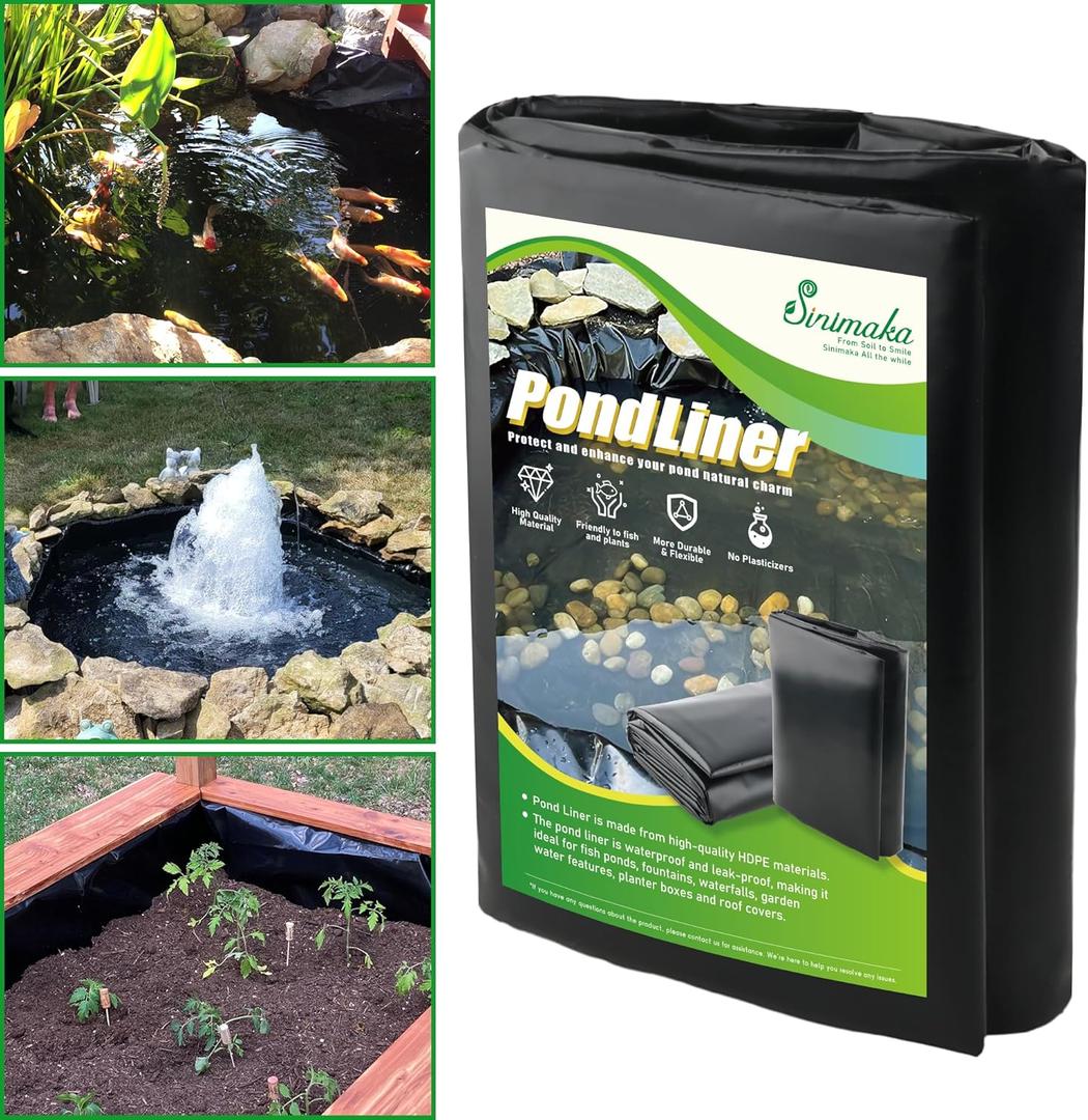 Pond Liner 26 x 33 Ft, HDPE Durable Large Pond Liners for Outdoor Ponds, Pond Liners for Fish, Koi, Water Garden, Waterfall, Fountain