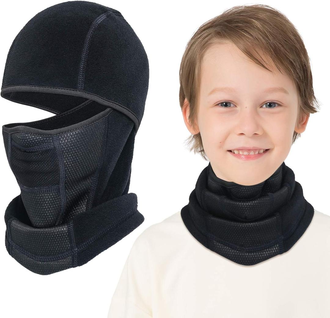 Venswell Kids Balaclava Windproof Ski Mask Winter Face Warmer for Cold Weather Boys Girls (One Size, A-1-black)