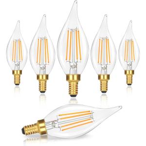 GoBright Dimmable E12 LED Candelabra Bulb 40W Equivalent, 460LM Soft Warm White 2700K Candle Light With Vintage Flame Tip, 4W CA10 Clear Glass for Chandelier, Pendant, 6-Pack