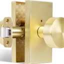 Privacy Gold Door Knob Interior, Satin Brass Door Knobs with Lock, Modern Round Door Handles for Bedroom Bathroom,Rectangle Rosette