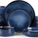Herogo Dinnerware Sets with Pasta Bowls for 4, 16 Piece Dinner Salad Plates and Cereal Serving Bowls, Stoneware Dishes Dinner Ware for Home Kitchen, Dishwasher & Microwave Safe, Starry Blue