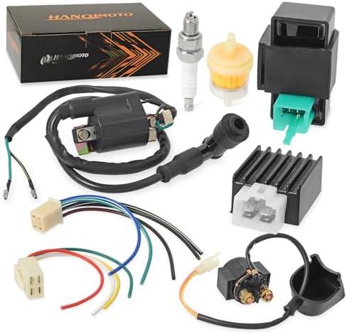 Ignition Coil＆5 Pin AC CDI Box＆Voltage Regulator Rectifier＆Solenoid Relay&Spark Plug＆Fuel Filter Kit for Kazuma Meerkat 50cc Falcon 70cc 90cc 110cc Taotao Roketa Coolster 110CC ATV 3050B