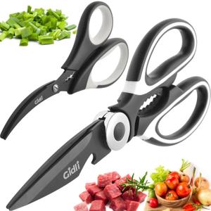 Titanium Coated Kitchen Scissors 2-Piece Set by Gidli - Heavy Duty Kitchen Shears for Meat and Food Prep - Includes Bonus 7" Seafood Scissors with Ergonomic Grip