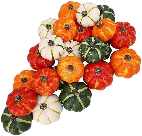 Winlyn 24 Pcs Assorted Small Rustic Harvest Artificial Pumpkins Baby Boo Mini Pumpkins Faux Foam Pumpkins in Orange Cream Green for Fall Halloween Thanksgiving Table Centerpiece Bowl Vase Fillers
