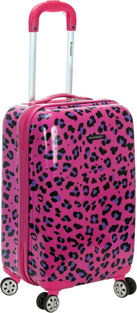 Rockland Safari Hardside Spinner Wheel Luggage, Carry-on 20", Magenta Leopard