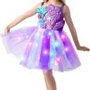 Spooktacular Creations Halloween Girl Mermaid Tutu Dress, Shell Mermaid Costume, LED Kids Princess Dress for Cospaly Party (Purple, M)