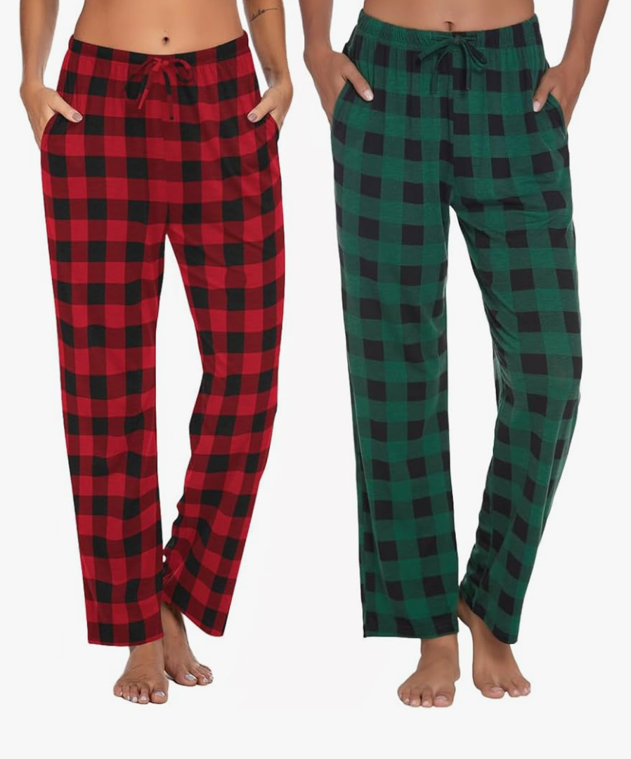 Ekouaer Womens 2 Pack Lounge Pants Comfy Pajama Pants Plaid Pajama Bottoms with Pockets Drawstring Pj Bottoms Pants XL