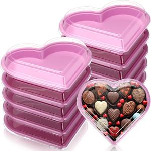 Macarrie 10 Pcs Mother's Day Heart Shaped Serving Tray Platter 20 oz Heart Plates with Clear Lids Dessert Plates Snack Tray for Mother's Day Birthday Party Table Decoration (Pink)