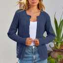 MEROKEETY Women's Cable Knit Open Front Cardigan Sweaters Fall Long Sleeve Button Down Soft Outwear (Blue, S)