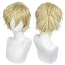 ANOGOL Hair Cap + Short Blonde Men's Wigs Loid Forger Cosplay Golden Wig Gilgamesh Blond Cosplay Wig for Halloween Christmas Event Costume Short Blonde Wig for Party