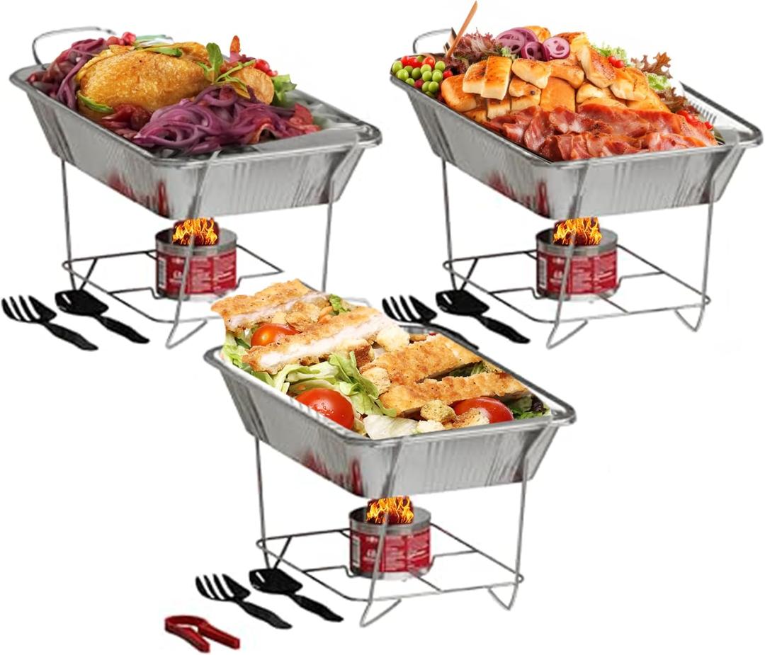 Alpha Living Disposable Chafing Dish Buffet Set, Food Warmers for Parties, Fuel Cans Complete Set, Half Size Pans, Warming Trays (3 Pack)