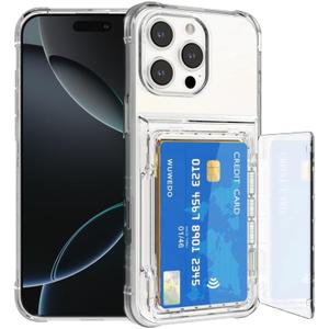 for iPhone 16 Pro Max Clear Wallet Case, Up to 4 Cards, Hybrid Protective Anti-Slip Case with Card Holder, TPU + PC, Anti-Yellowing, 6.9" 2024