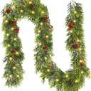 1PC 9FT Artificial Norfolk Pine Garlands, Real Touch Winter Christmas Garland, Green Artificial Greenery Garland for Table, Mantle, Wall, Indoor, Outdoor Christmas Decorations (1, 9FT)