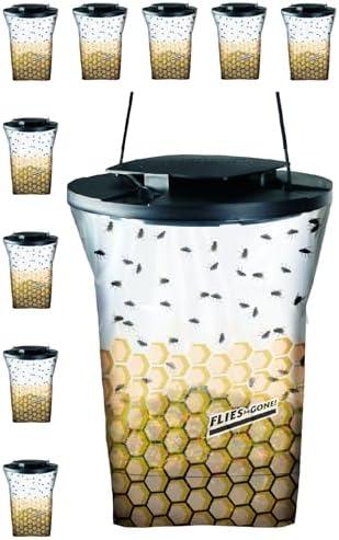 Classic Flies Be Gone Fly Trap – Disposable Outdoor Fly Trap, Protein-Powered Attractant for Farms, Ranches & Patios Hanging Fly Catcher, Fast Fly Infestation Control for Livestock & Backyards 4-Pack